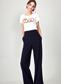 Navy Ribbed Elasticated Trouser