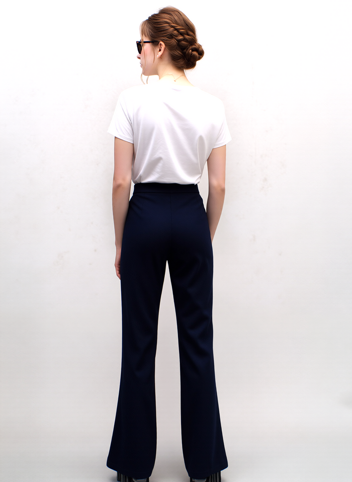 Navy Ribbed Elasticated Trouser