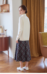 Elegant Plaid A-Line Midi Skirt for Women - High Waisted Flared Design |