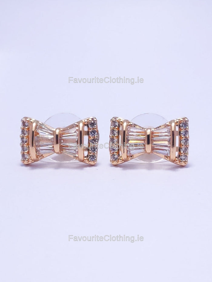 Gold Bow Detail Diamond Stud Earrings