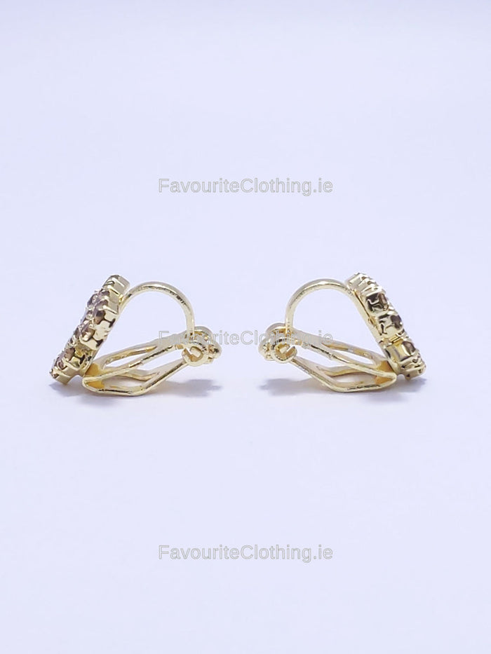 Gold Diamond Tiered Clip On Stud Earrings