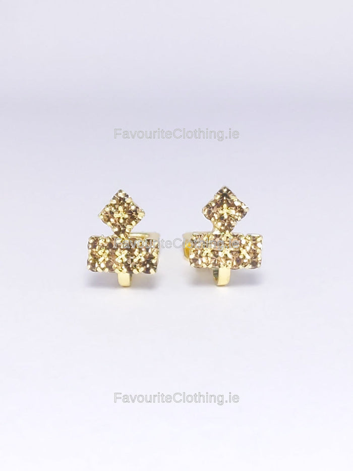 Gold Diamond Tiered Clip On Stud Earrings