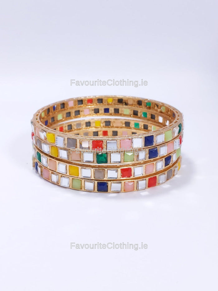 Gold Multicolour Design Bangles Bracelet Set