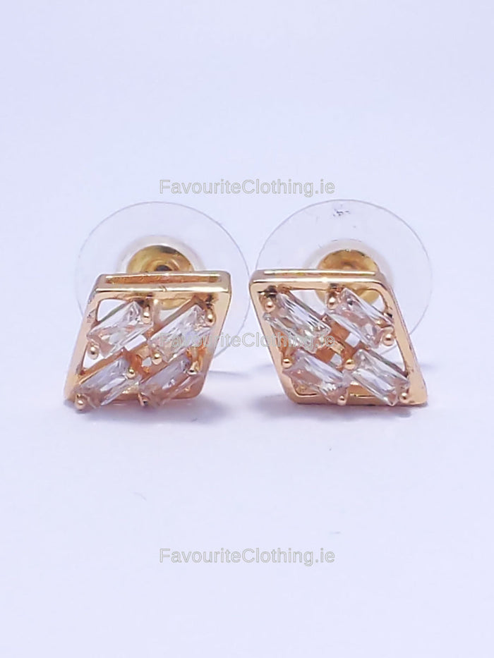 Gold Trapezoid Stud Diamond Earrings