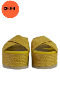 Mustard Jute Platform Crossover Mule Sandals