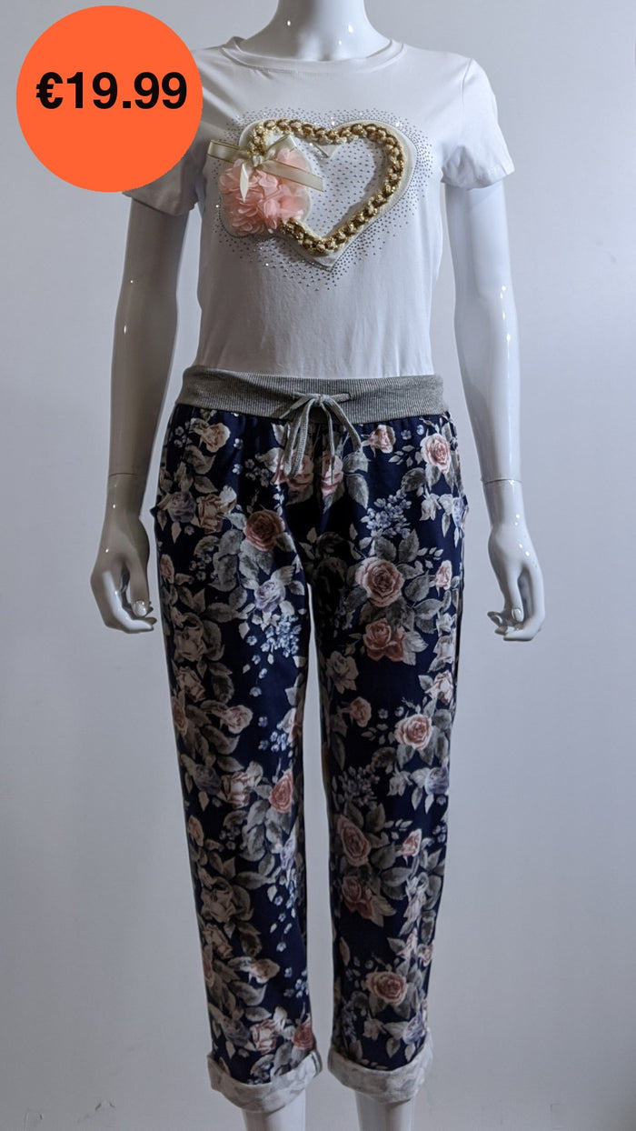 Navy Floral Print Trouser