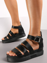Black Chunky Platform Strap Buckle Sandal