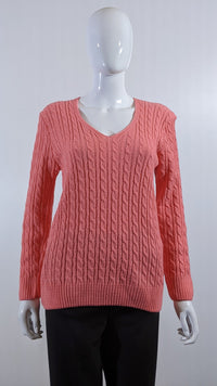 Coral V-Neck Cable Knit Jumper