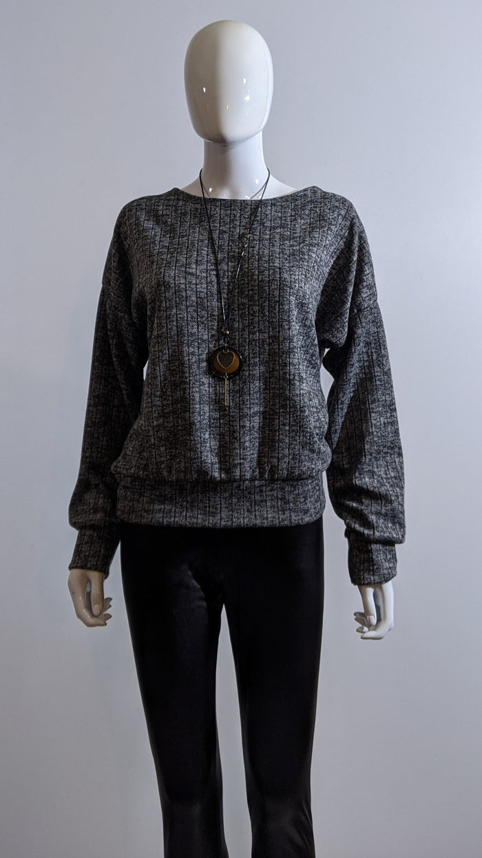 Grey Ribbed Cross-Back Top Jumper