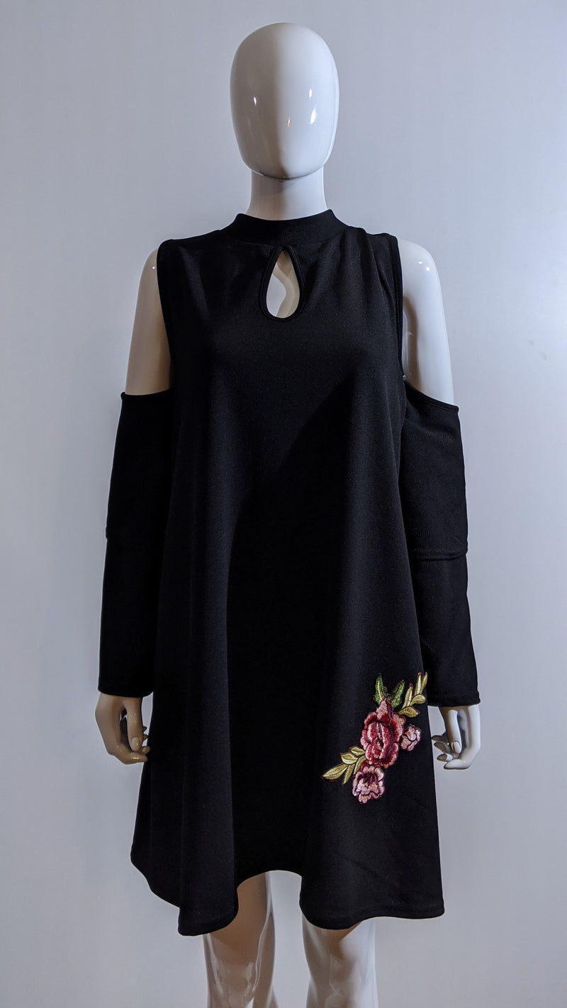 Black Shoulder Cut Flower Design Top