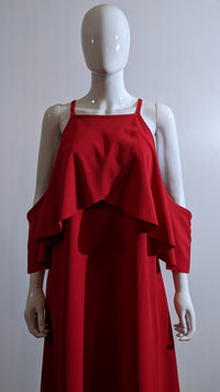 Red Shoulder Cut Layered Sleeve