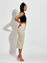 Stone Slit Cargo Style Midi Skirt With Matching Belt