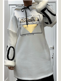 Cream Love Heart Oversized Fleeced Hoodie Jumper Dress