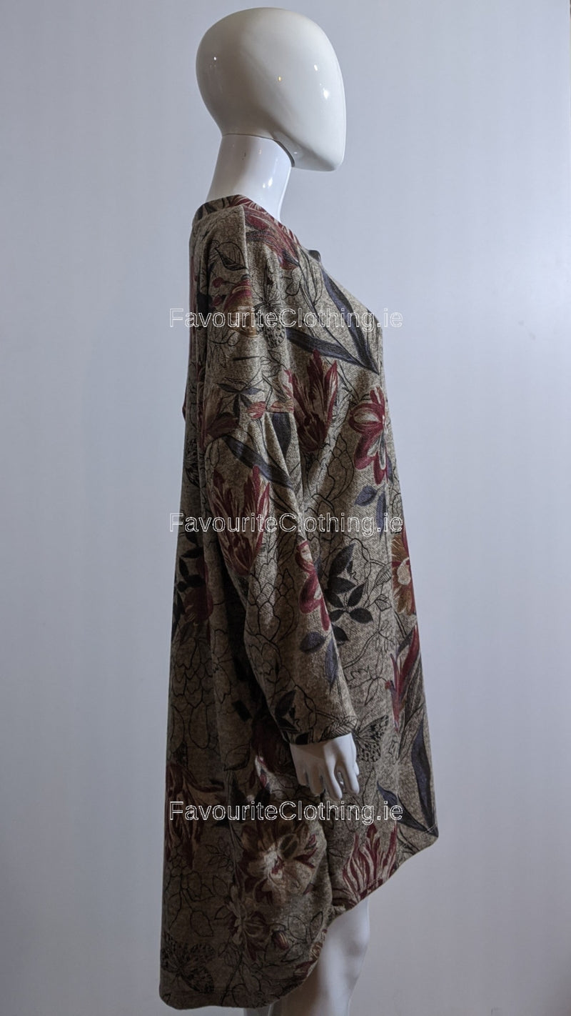Beige Floral Pattern Warm Dress