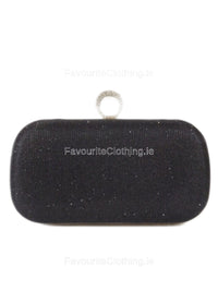 Black Glitter Diamond Ring Detail Clutch Bag