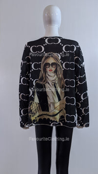 Black Letter Printed Tunic Top