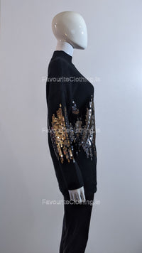 Black Oversized Sequin High Neck Jumper