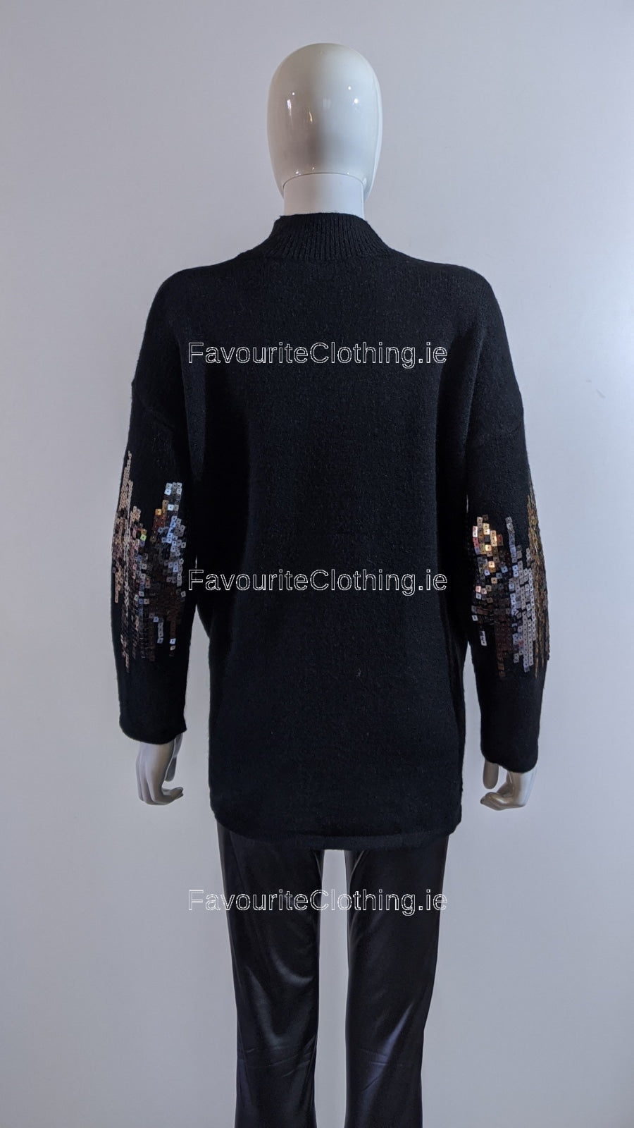 Black Oversized Sequin High Neck Jumper