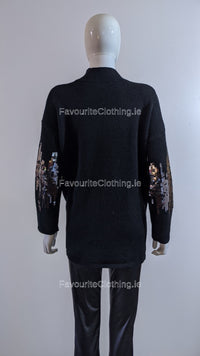 Black Oversized Sequin High Neck Jumper