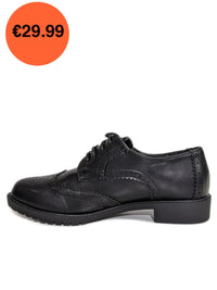 Black PU Brogue Lace Up Flat Shoes