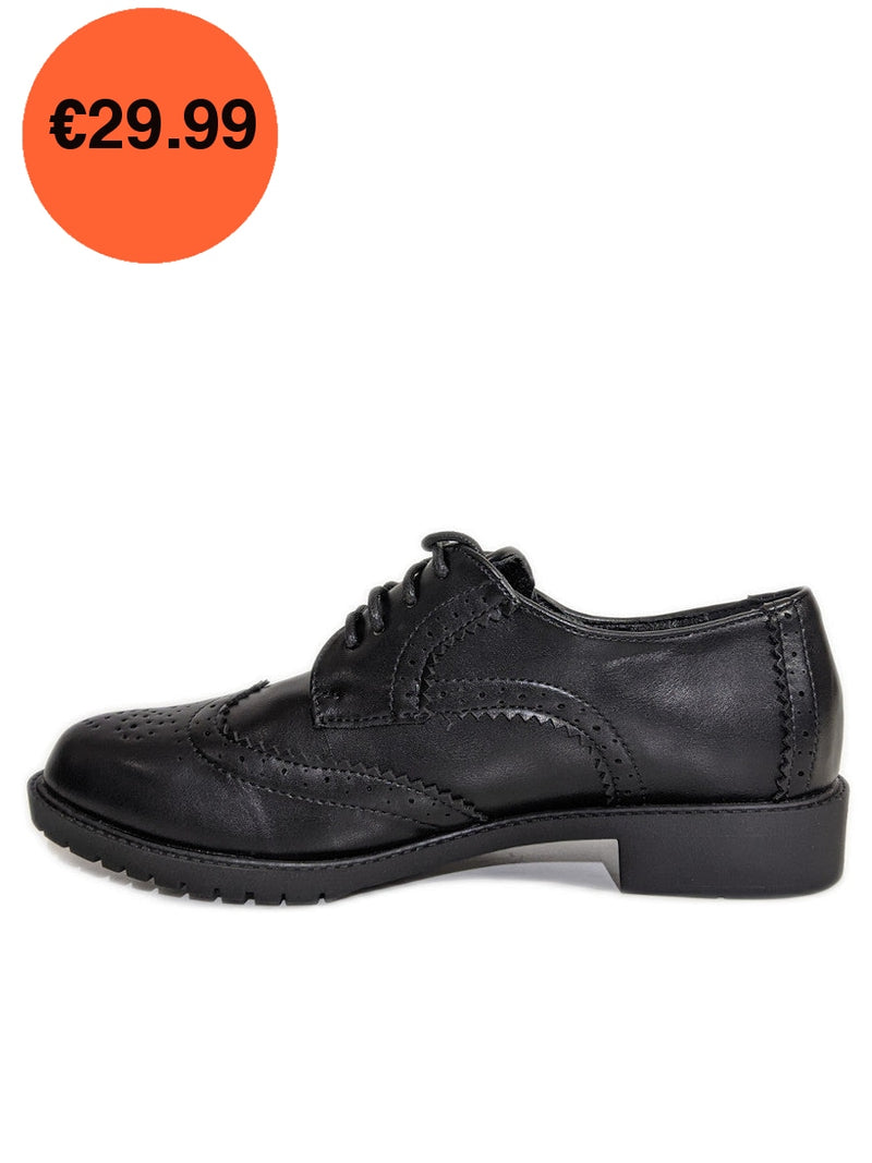 Black PU Brogue Lace Up Flat Shoes