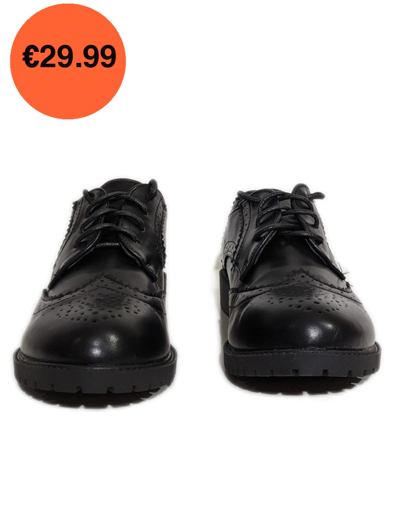 Black PU Brogue Lace Up Flat Shoes