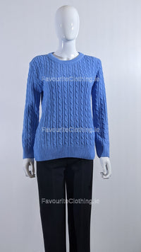 Blue Round Neck Cable Knit Jumper