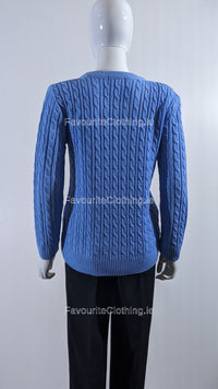 Blue Round Neck Cable Knit Jumper