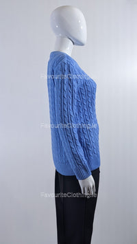Blue Round Neck Cable Knit Jumper