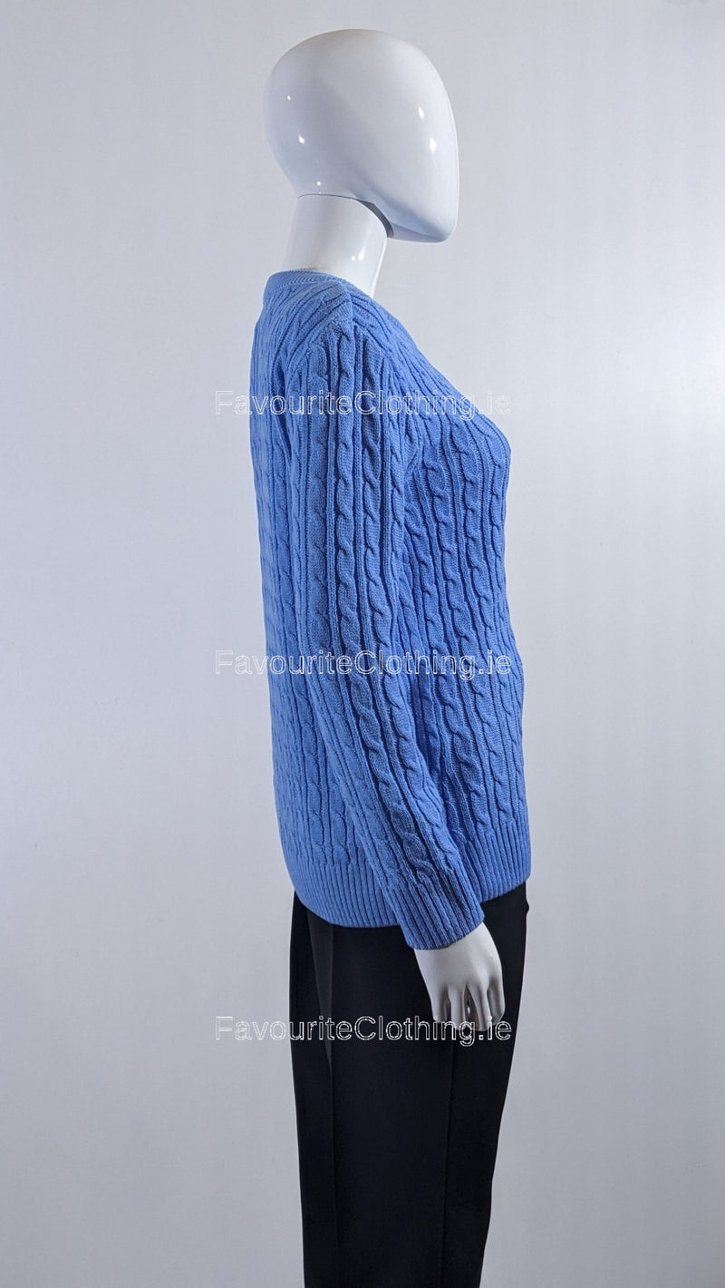 Blue Round Neck Cable Knit Jumper
