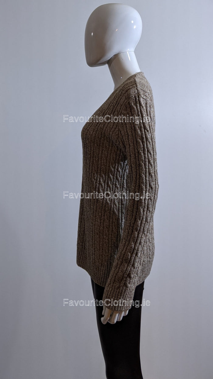 Brown V-Neck Cable Knit Jumper