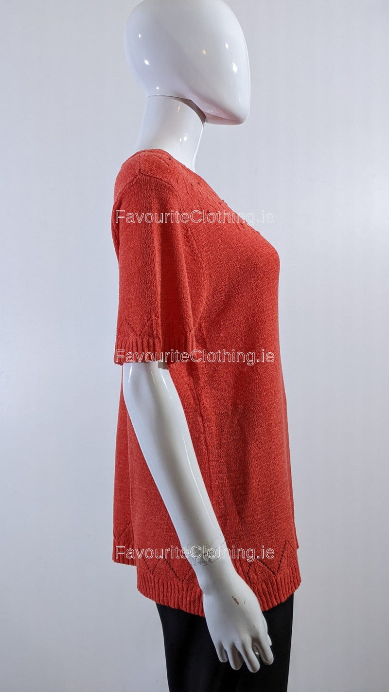 Coral Beaded Soft Touch Short Sleeve Jumper