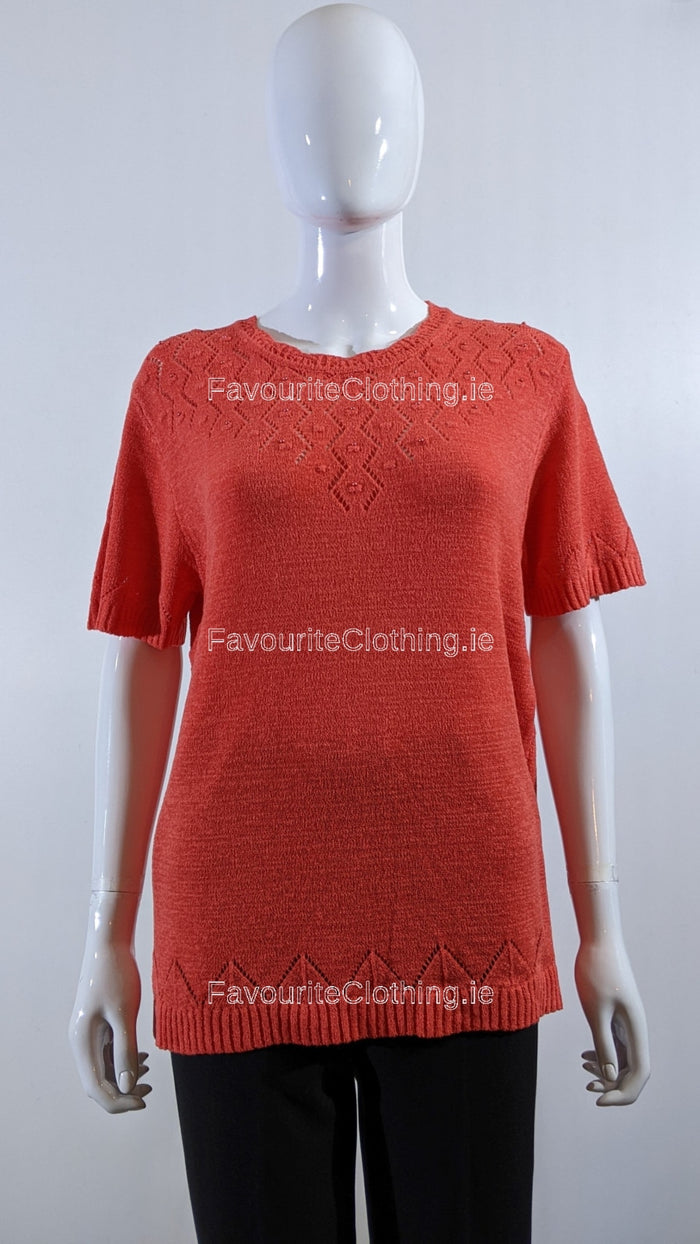 Coral Beaded Soft Touch Short Sleeve Jumper