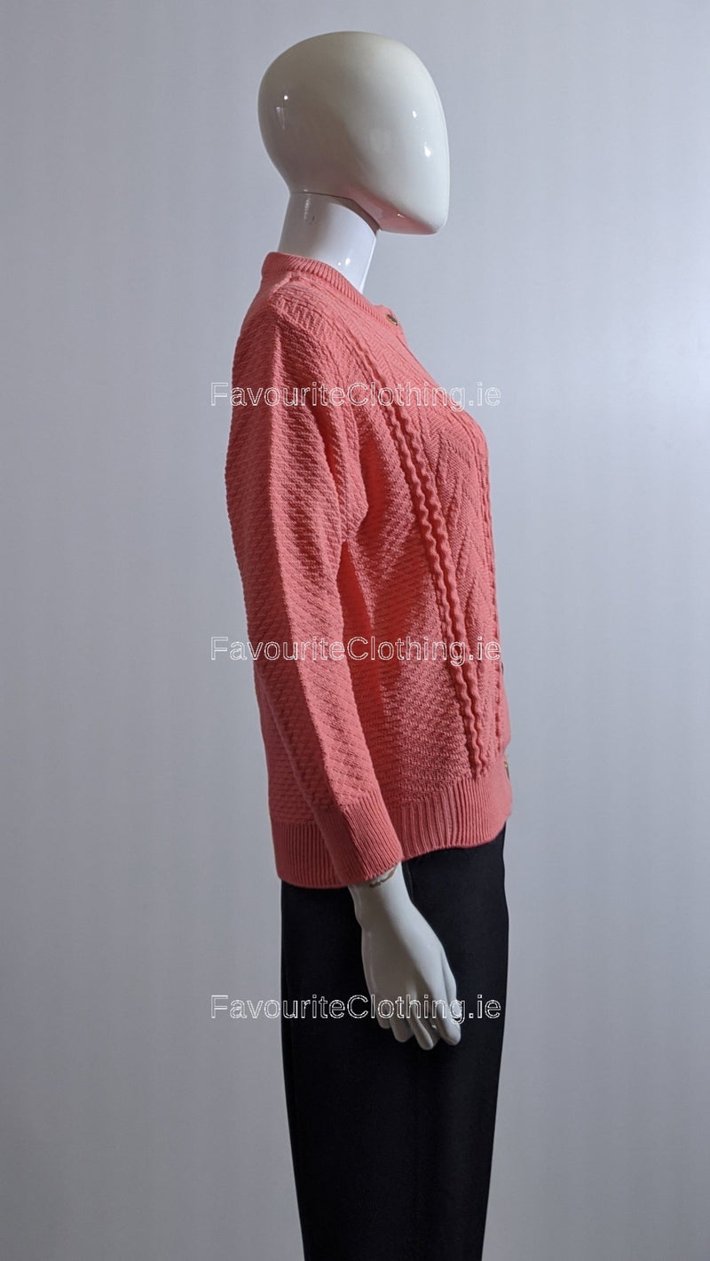 Coral Button Up Design Cardigan