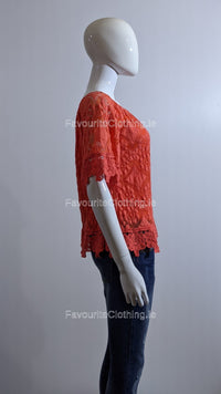 Coral Lace Detail Top