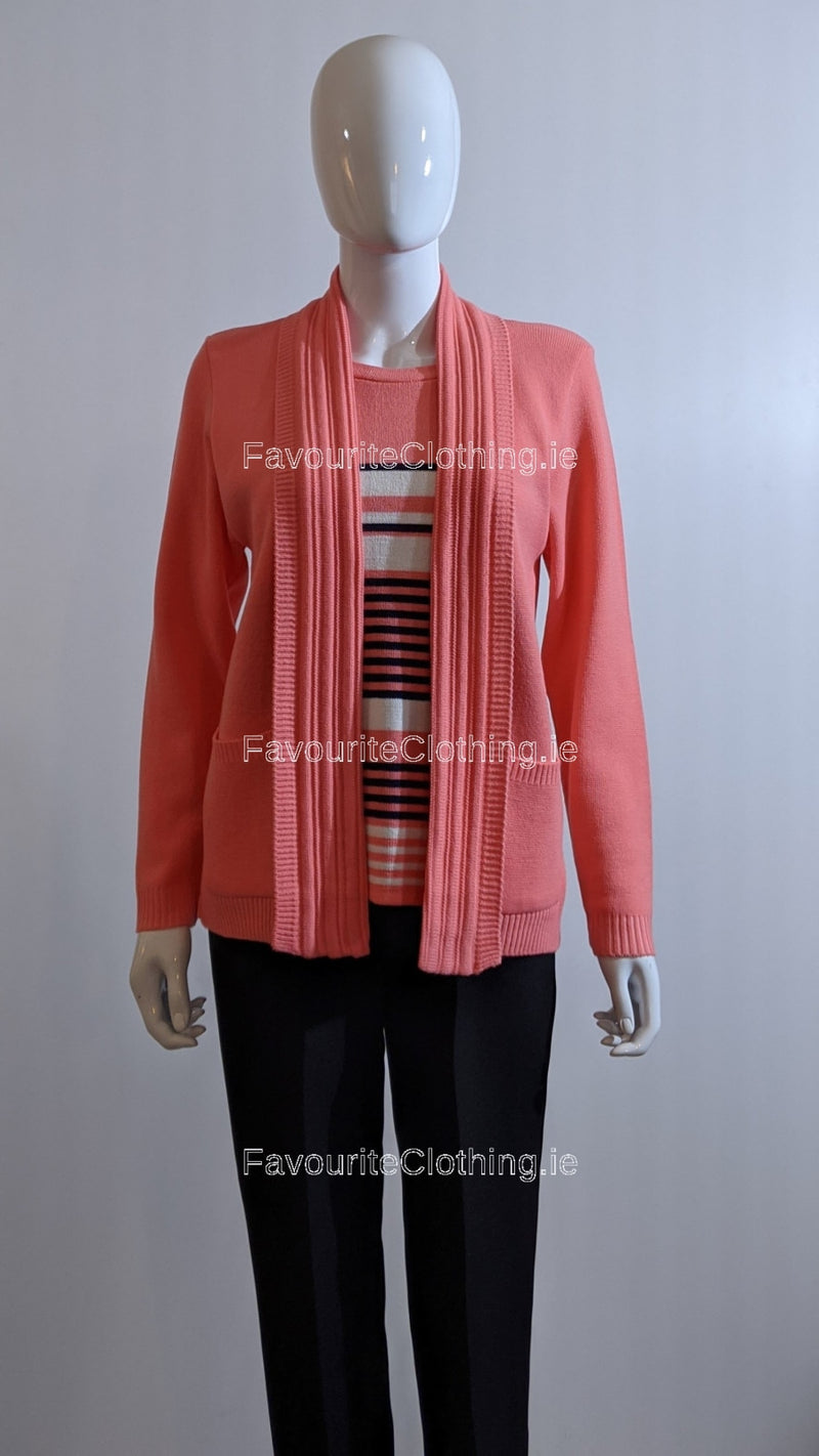 Coral Stripe Twinset Jumper