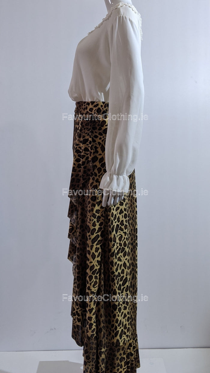 Leopard Print Frill Design Skirt