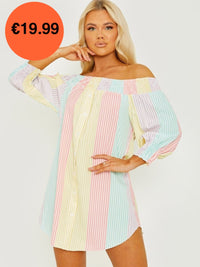 Multi Striped Bardot Dress