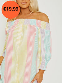 Multi Striped Bardot Dress