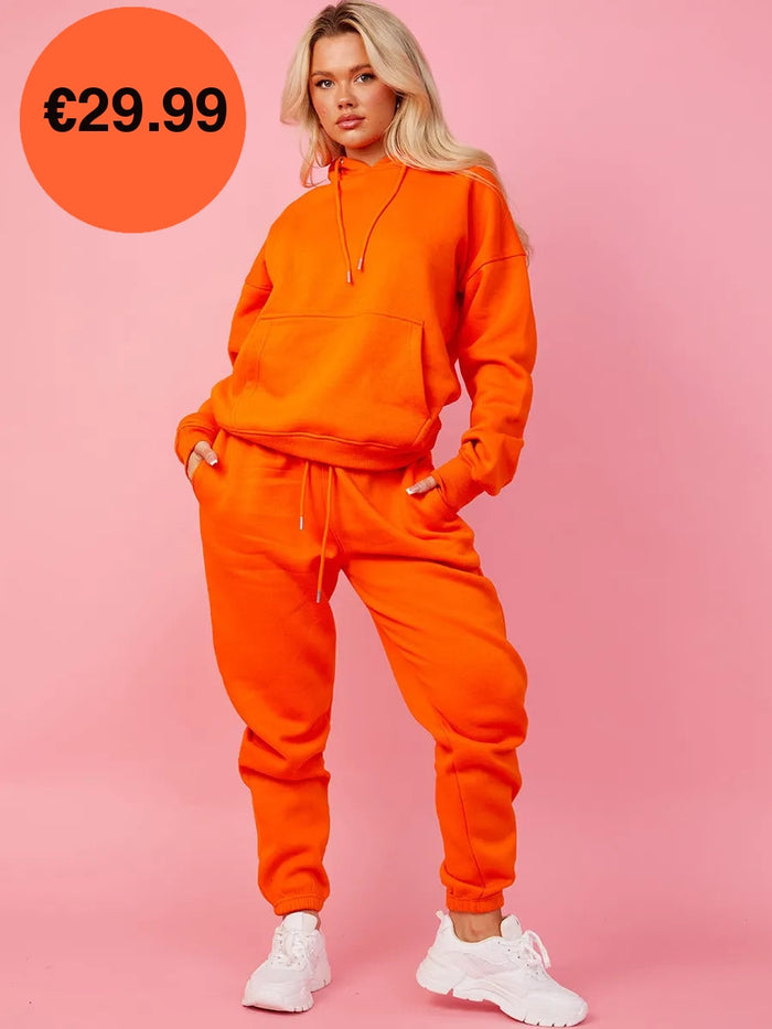 Orange Oversized & Jogger Fleeced Co-Ord Set