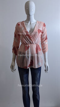 Pink Floral Wrap Front Top