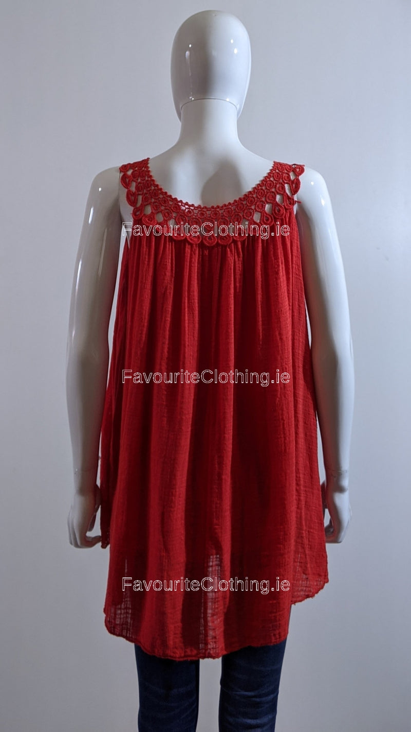 Red Cotton Vest Top