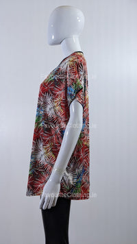 Red Tropical Print Loose Zip Top