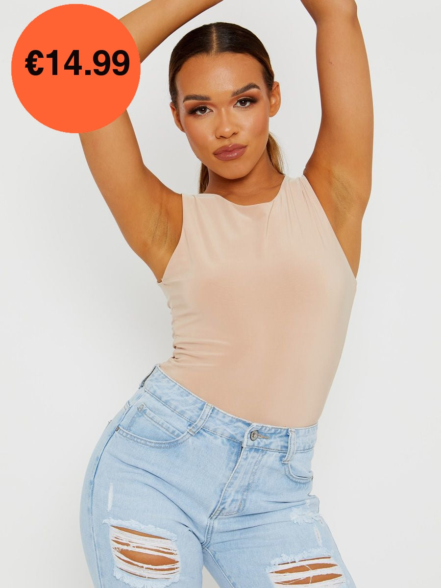 Stone Sleeveless Slinky Bodysuit