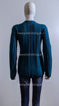 Teal V-Neck Cable Knit Jumper