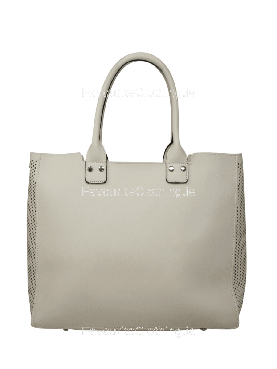 White Studded Zig Zag Decorative Tote Handbag Set
