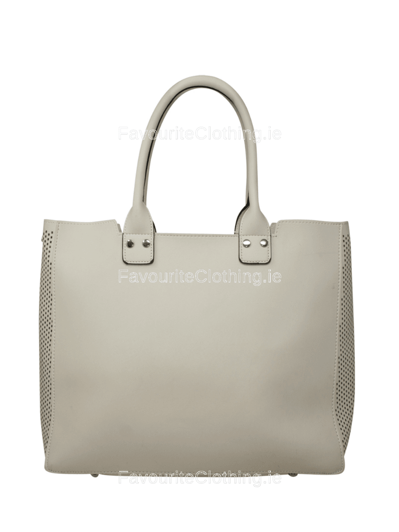 White Studded Zig Zag Decorative Tote Handbag Set